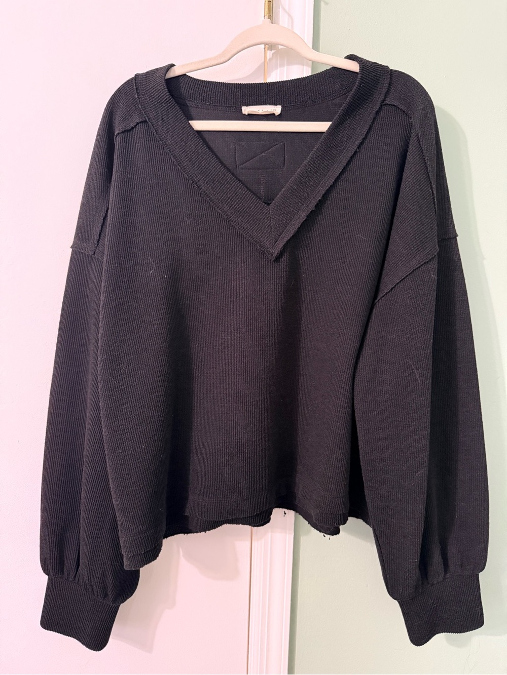 New In Black Knit Top with Ribbed Collar